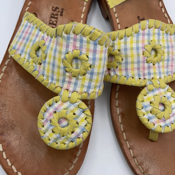 Euc Jack Rogers pastel plaid whipstitch sandals 5 - Picture 4 of 9